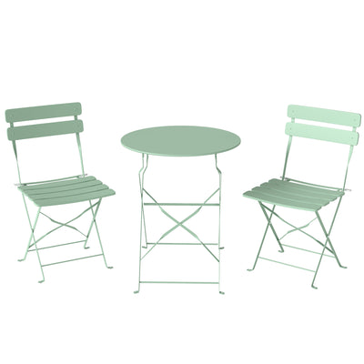 Outsunny Folding Garden Bistro Set, Outdoor Round Bistro Table and Chairs Set 2 with Electrophoresis Metal Frame, Light Green 