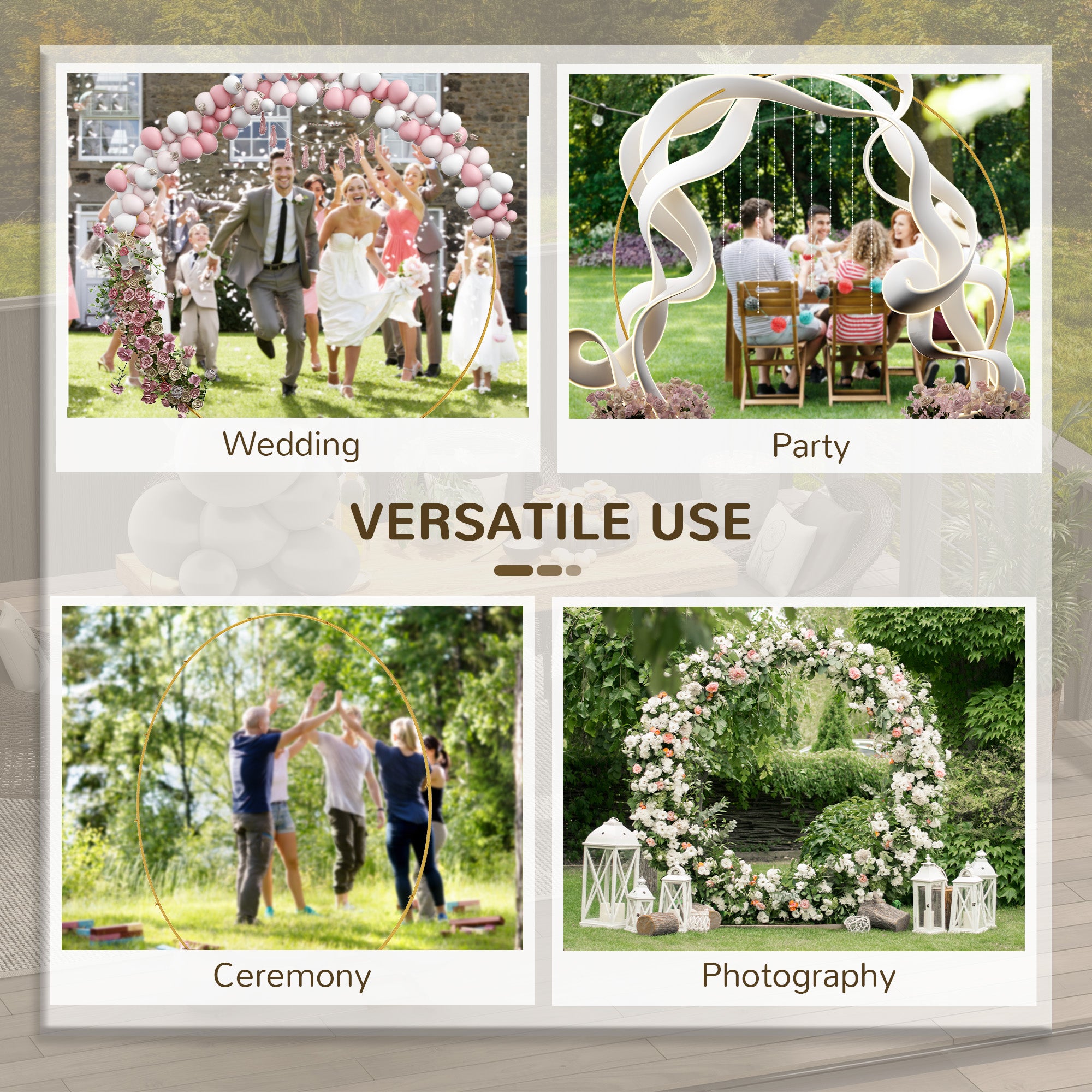 Outsunny 280cm Gold Backdrop Stand, Round Metal Wedding Arch for Birthday Party, Bridal Shower, Graduation, Ceremony 