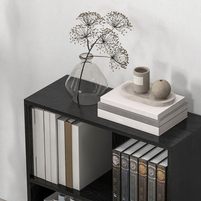 HOMCOM 2 Tier Bookshelf, Low Bookcase with Adjustable Shelf, 2 Compartments for Home Office, Living Room, Study, Black 