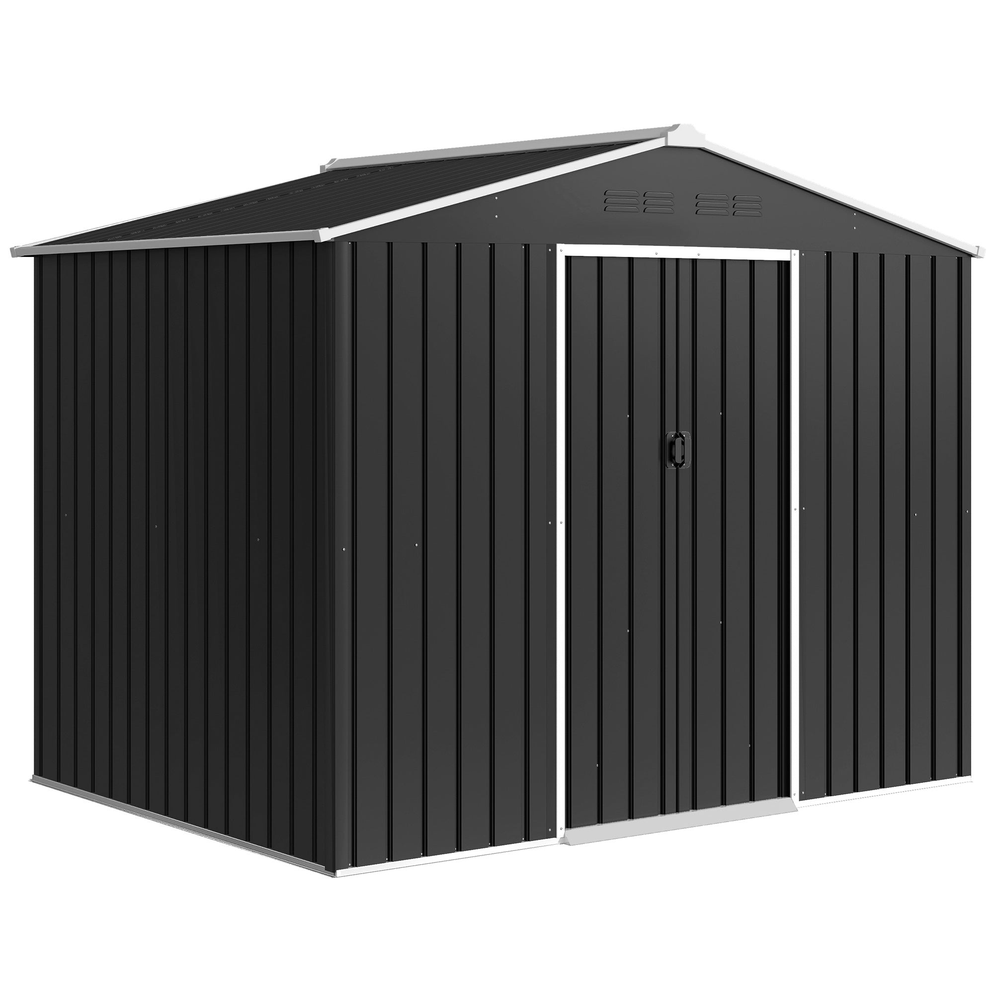Outsunny 8 x 6ft Galvanised Steel Shed, with Double Door - Dark Grey 