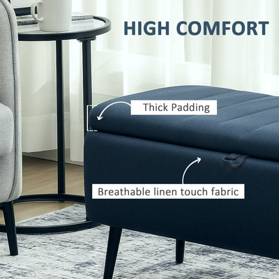 HOMCOM 92 x 31cm Linen-Look Storage Ottoman - Dark Blue 