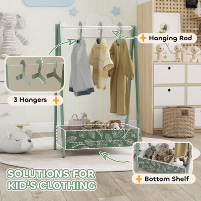 AIYAPLAY Baby Clothing Rack with Hangers, Storage Shelf for Bedroom, Leaf Theme, for Ages 3-6, Green 