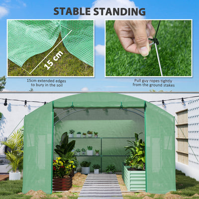Outsunny 13 x 9.8ft Walk-In Polytunnel Greenhouse - Green 