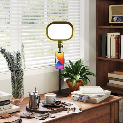 HOMCOM Selfie Light for Video Conference Lighting, Dimmable Desk Lamp with Stand Phone Holder, 5 Colour Modes & 10 Brightness Levels, Memory Function for Home Office, Recording, Video Calls, Black