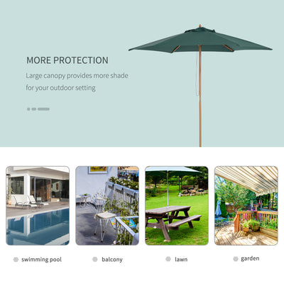 Outsunny 2.5m Wood Garden Parasol Sun Shade Patio Outdoor Wooden Umbrella Canopy Green 