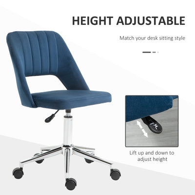 Vinsetto Armless Velvet-Feel Office Chair - Dark Blue 