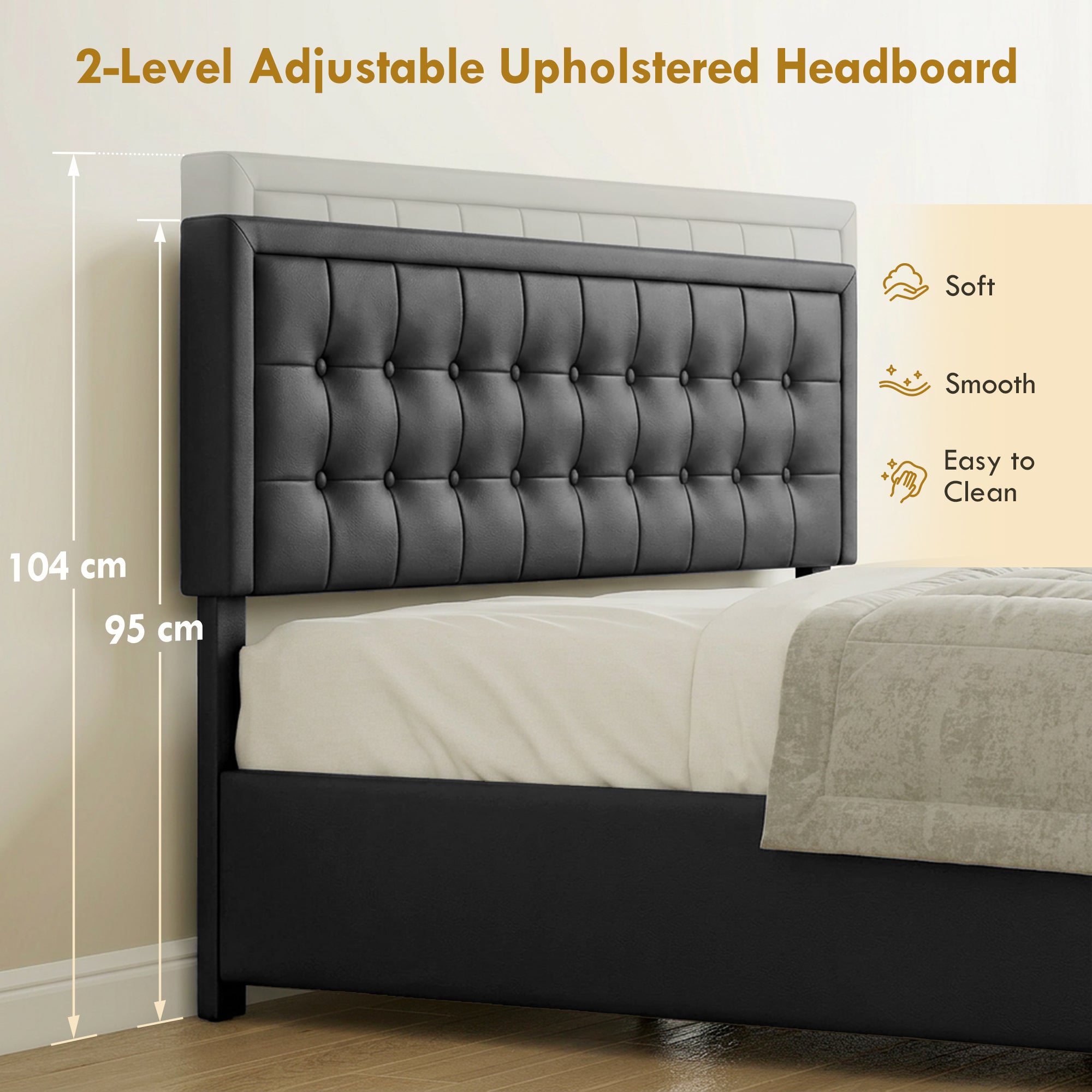 HOMCOM PU Leather King Size Ottoman Bed Frame, with Front Drawer - Black