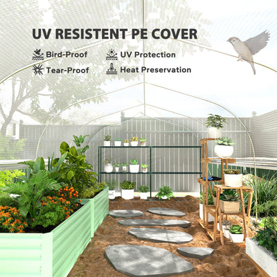 Outsunny 6 x 3 x 2m Walk-in Polytunnel Greenhouse, Zipped Roll Up Sidewalls, Mesh Door, 8 Mesh Windows, Tunnel Warm House Tent with PE Cover, Complimentary Plant Labels and Gloves, White 