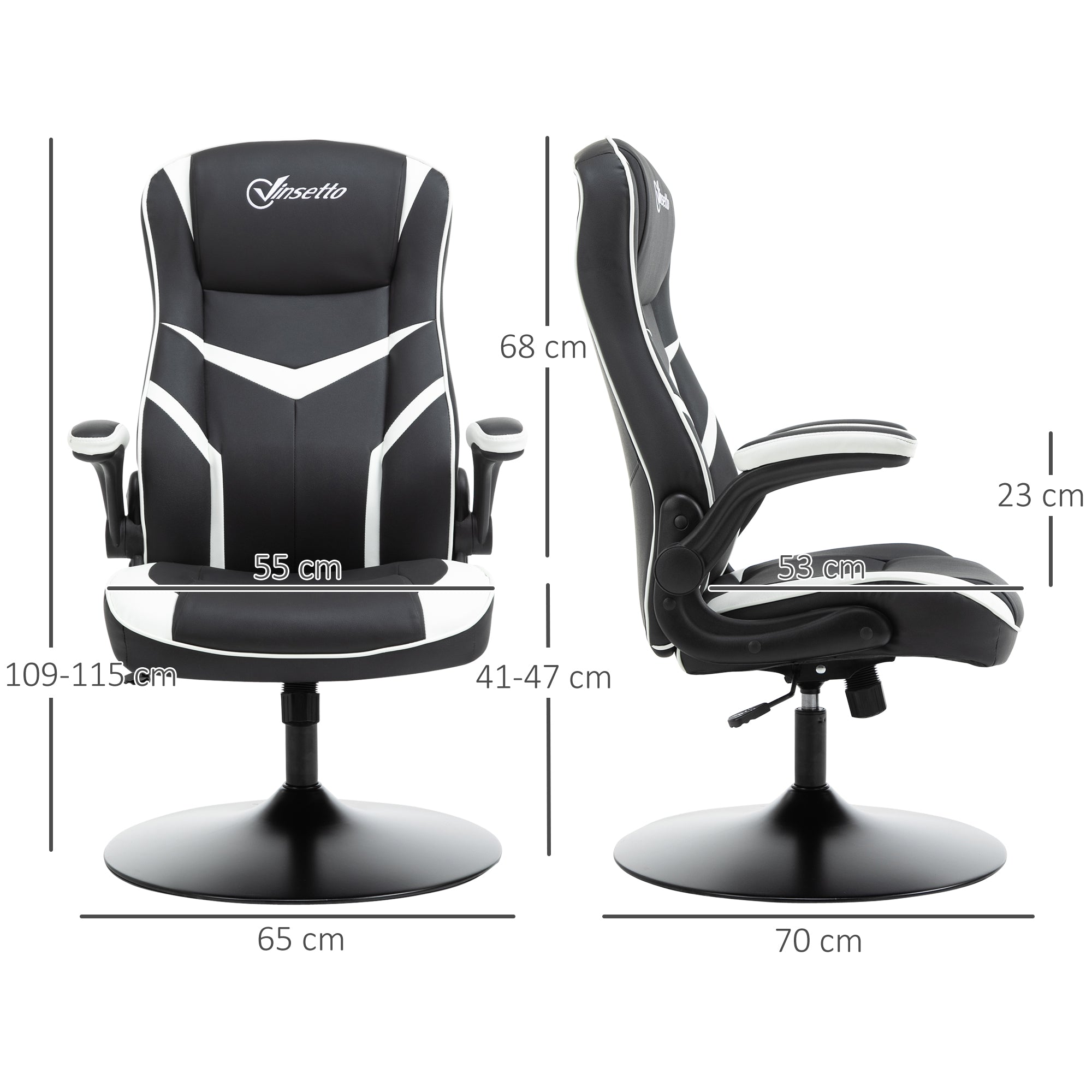 Vinsetto Gaming Chair Ergonomic Computer Chair with Adjustable Height Pedestal Base, Home Office Desk Chair PVC Leather Exclusive Swivel Chair Black 