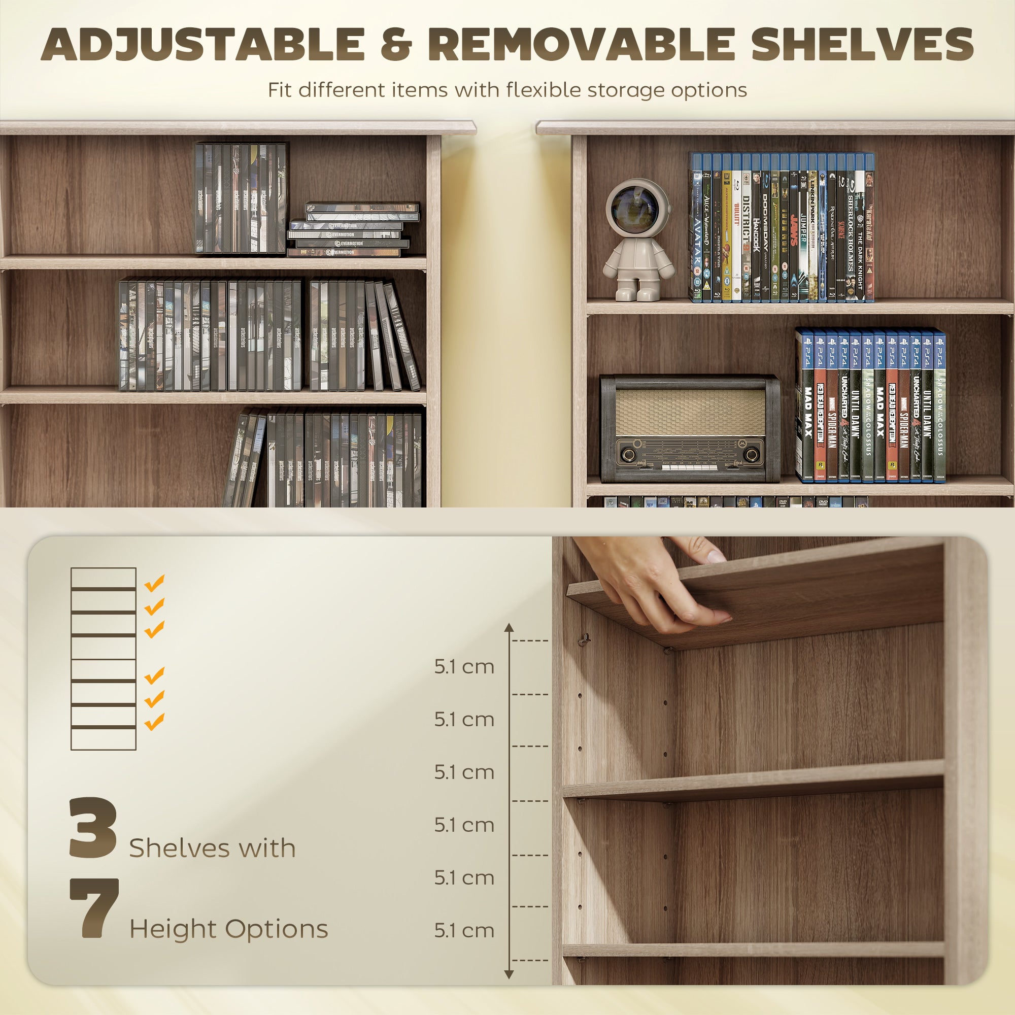 HOMCOM 360 CD Storage Unit - Natural Wood Finish 