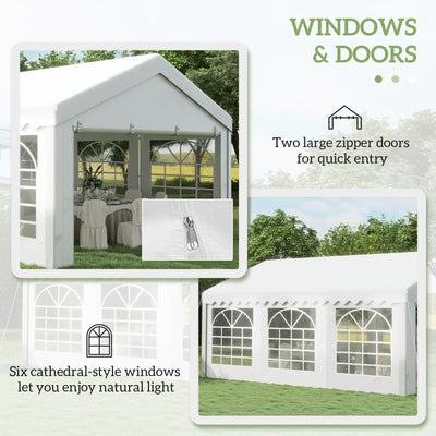 Outsunny 6m x 4m Garden Gazebo, Galvanised Marquee Party Tent with Removable Sides and Windows for Parties, Wedding and Events, White 