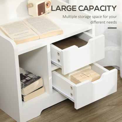 HOMCOM Bedside Table, Small Bedside Cabinet with 2 Drawers and Storage Shelves, Accent Table for Living Room, Bedroom, White 