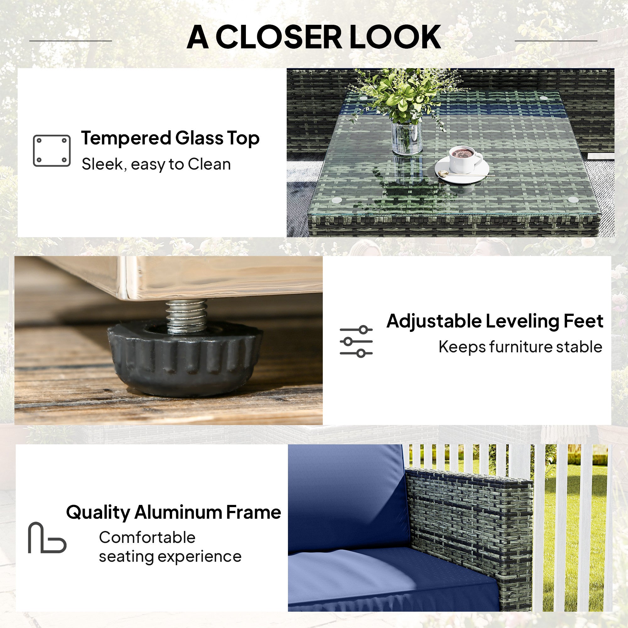 Outsunny Four-Piece Rattan Sofa Set - Blue 