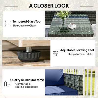 Outsunny Four-Piece Rattan Sofa Set - Blue 