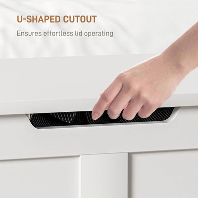 HOMCOM 100L Home Storage Box, with Safety Hinges - White Wood-Effect 