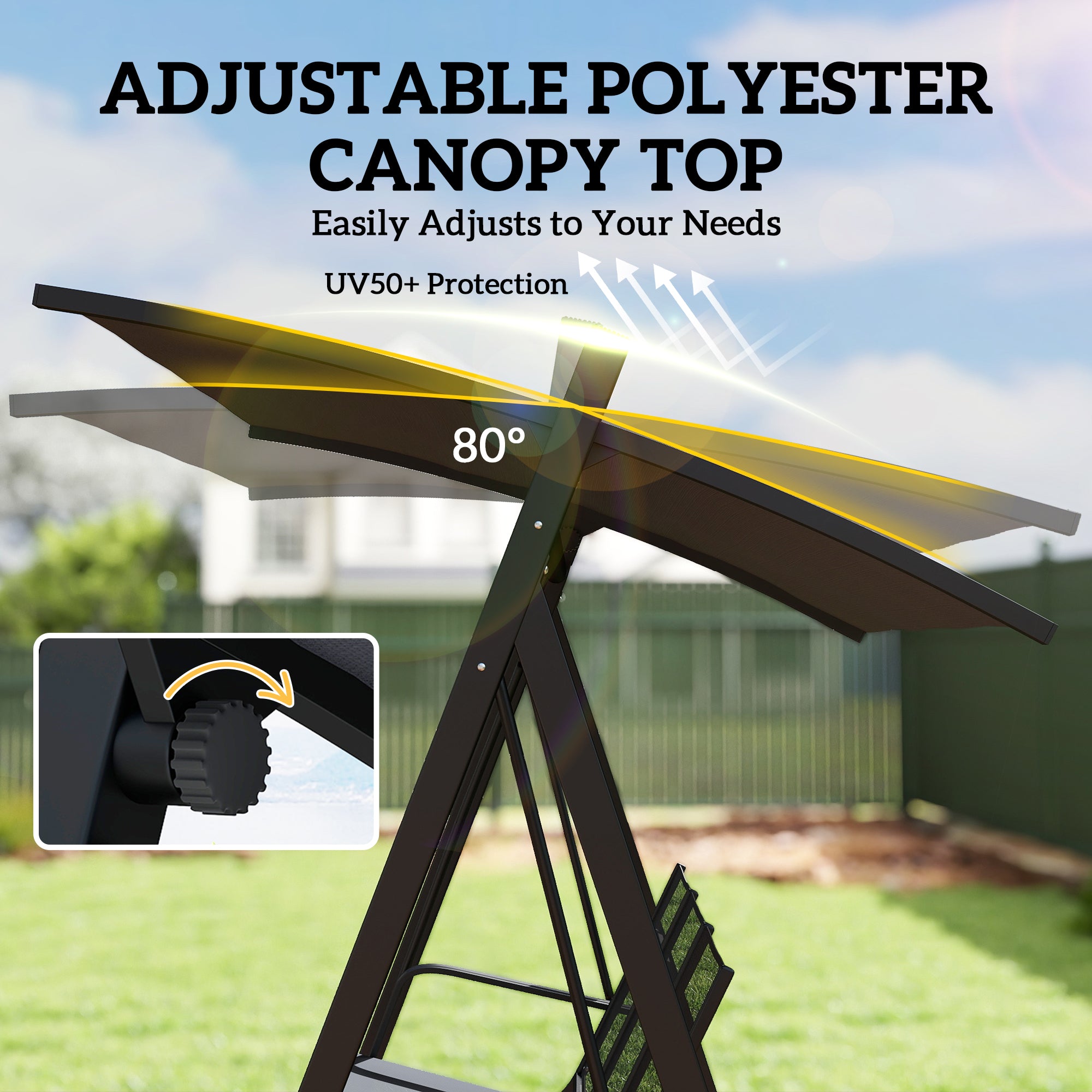 Outsunny 3 Seater Swing Chair, Garden Swing Bench with Adjustable Tilting Canopy, Breathable Mesh Seat 360 kg Capacity, Grey 