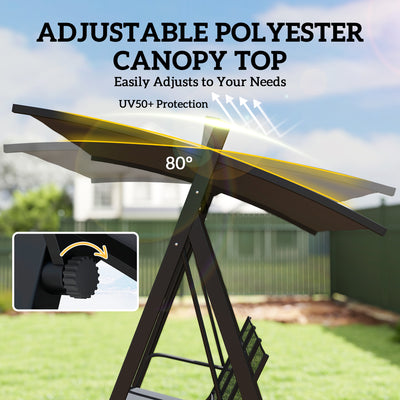 Outsunny 3 Seater Swing Chair, Garden Swing Bench with Adjustable Tilting Canopy, Breathable Mesh Seat 360 kg Capacity, Grey 