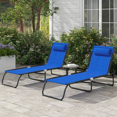 Outsunny Set of Two Folding Sun Loungers, with Four-Position Backs - Blue 