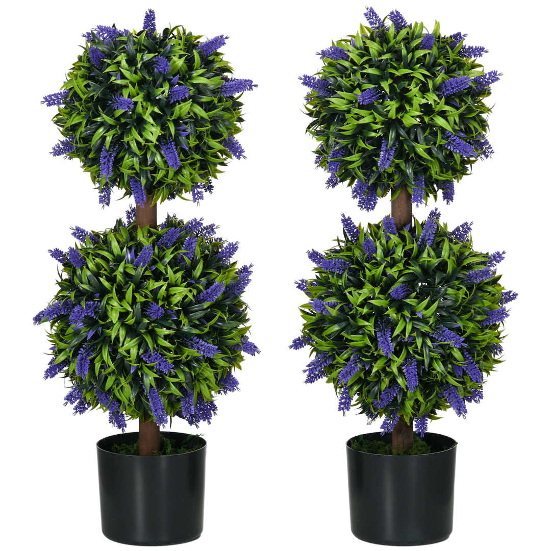 HOMCOM Set of 2 Artificial Plants, Lavender Flowers Ball Trees with Pot, for Home Indoor Outdoor Decor, 70cm 