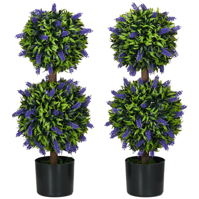 HOMCOM Set of 2 Artificial Plants, Lavender Flowers Ball Trees with Pot, for Home Indoor Outdoor Decor, 70cm 