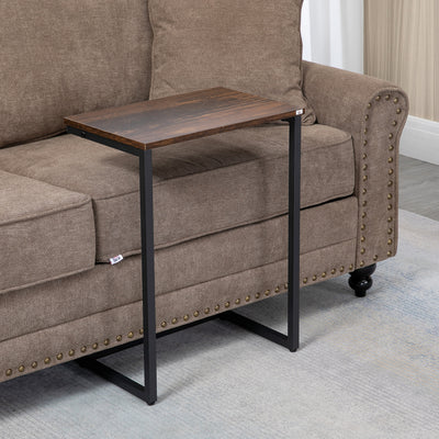 HOMCOM Nesting Side Tables Set of 3, C-Shaped Snack Side Tables with Steel Frame for Sofa Couch and Bed, Rustic Brown 