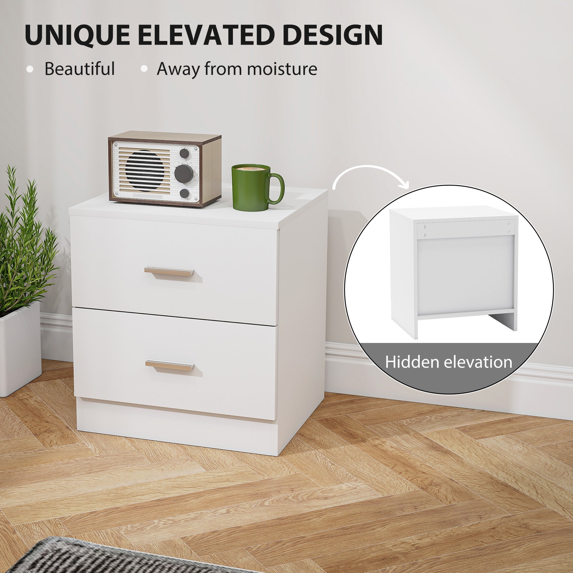 HOMCOM Set of 2 Modern Nightstands, Bedside Tables with 2 Storage Drawers, Accent End Table for Bedroom and Living Room, White 