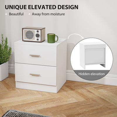 HOMCOM Set of 2 Modern Nightstands, Bedside Tables with 2 Storage Drawers, Accent End Table for Bedroom and Living Room, White 