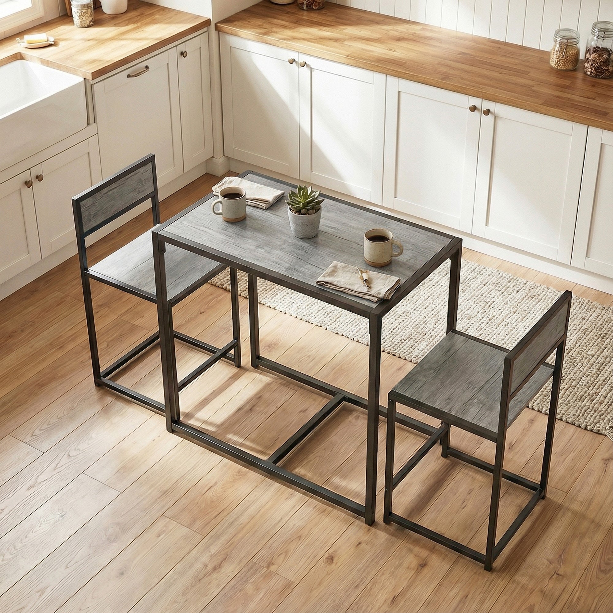 HOMCOM 3 Piece Table Stool Set - Charcoal Grey Wood-Effect 
