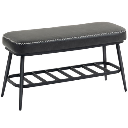 HOMCOM PU Leather Shoe Storage Bench - Charcoal Grey