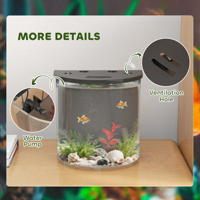 PawHut 3L Small Fish Tank with Filter System, LED Light, Small Fish Tank for Betta, Goldfish, Shrimp, Black 