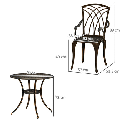 Outsunny 5 Pieces Garden Dining Set for 4, Cast Aluminium Outdoor Dining Set with 4 Armchairs and Round Dining Table with Parasol Hole, Garden Furniture Set, Bronze Tone 