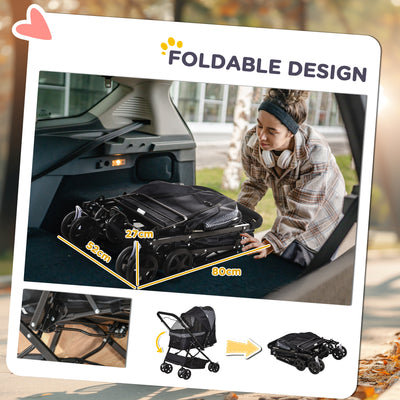 PawHut Pet Stroller Pushchair Foldable Travel Dog Cat Carriage w/ Reversible Handle Brake Basket 
