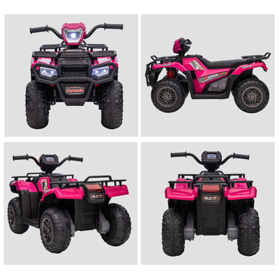 HOMCOM 12V Kids Quad Bike with Forward, Reverse Functions, Ride-On ATV w/ Music, LED, Headlights, for Ages 3-5 Years - Pink 