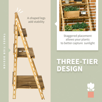 Outsunny Wooden Folding Flower Pot Stand 3 Tier Garden Planter Display Ladder Gardener Storage Shelves Rack Herb Holder (60L x 37W x 93H cm) 