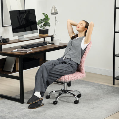 HOMCOM Plush Office Desk Chair, Modern Armless Swivel Vanity Chair with Adjustable Height for Home Office, Bedroom, Living Room, Pink 