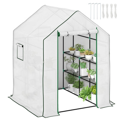 Outsunny 143 x 140cm Walk-In Greenhouse, with Accessories - White 