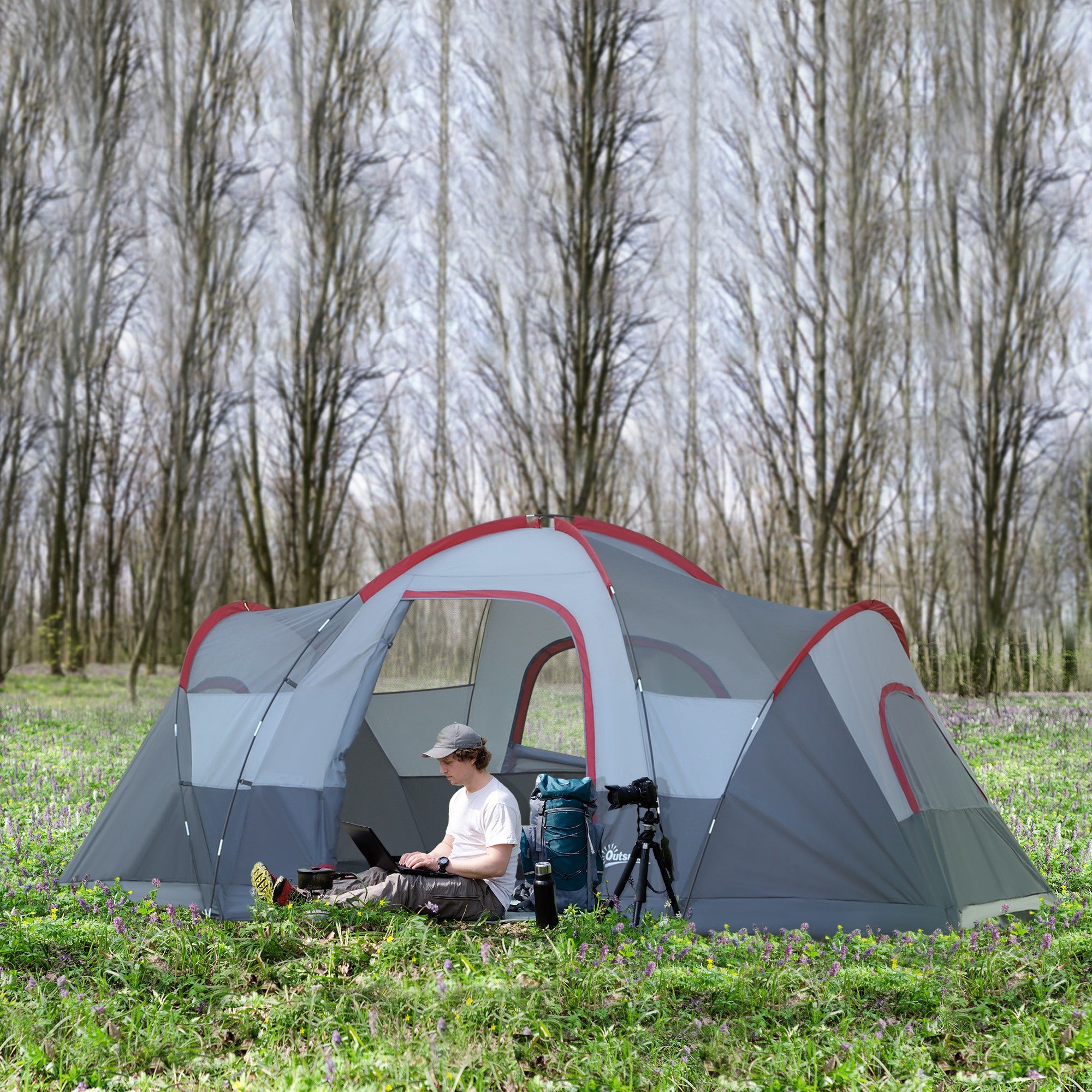 Outsunny Fibreglass & Steel Frame 5/6 Person Lightweight Camping Tent Blue 