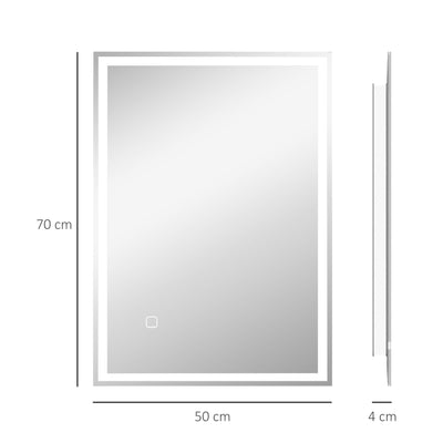 HOMCOM 70 x 50cm LED Bathroom Mirror with Lights, Dimmable Makeup Mirror, Vanity Mirror with 3 Colour, Smart Touch, Anti-Fog 