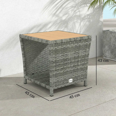 Outsunny Side Table 2-Tier Outdoor Coffee Table with Storage Shelf PS Wood Slat Top/Light Grey 