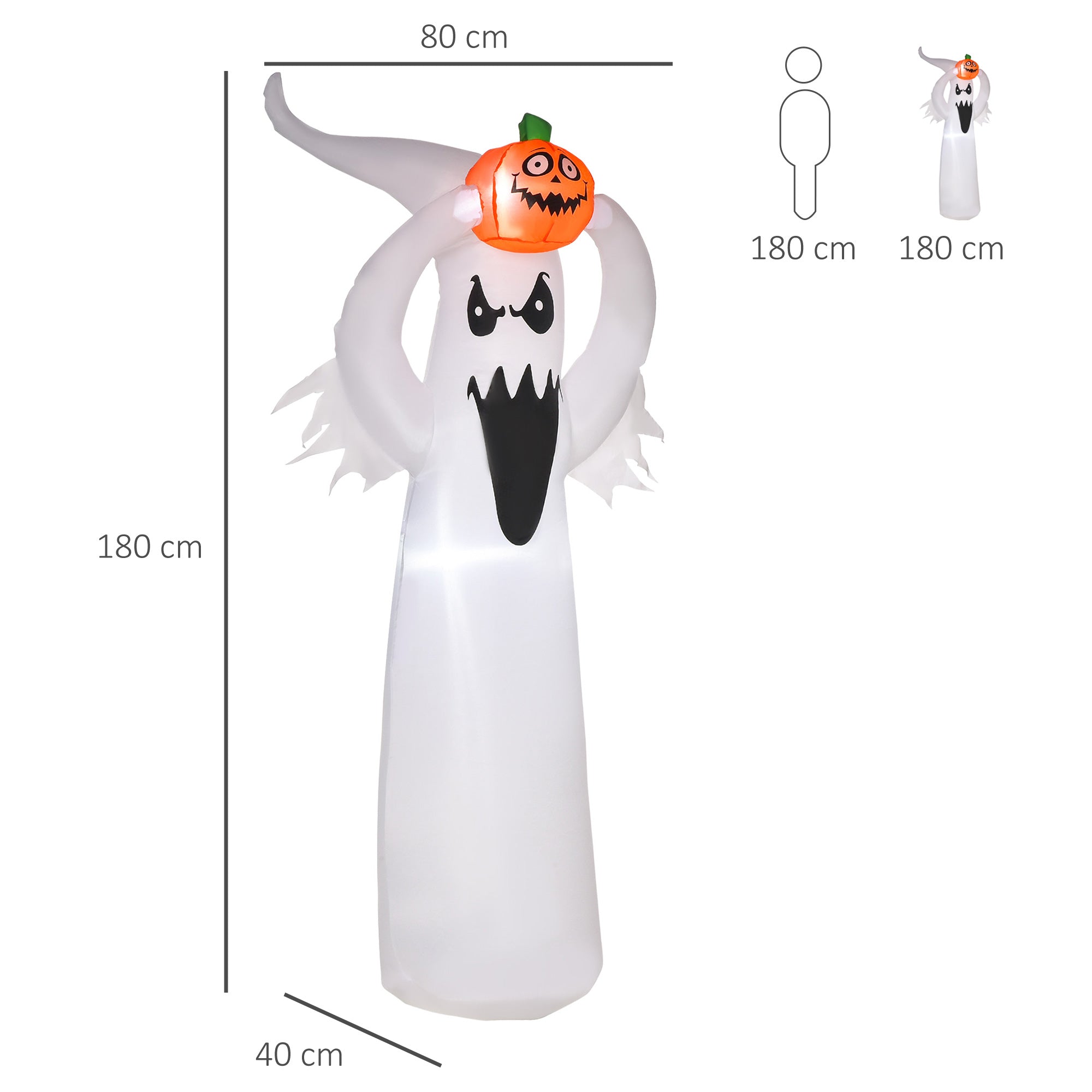 HOMCOM 6FT 1.8m LED Halloween Inflatable Decoration Floating Ghost & Pumpkin Party Outdoors Yard Lawn