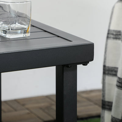 Outsunny Garden Side Table End Table Patio Coffee Table with Umbrella Hole, Steel Frame for Balcony, Black 