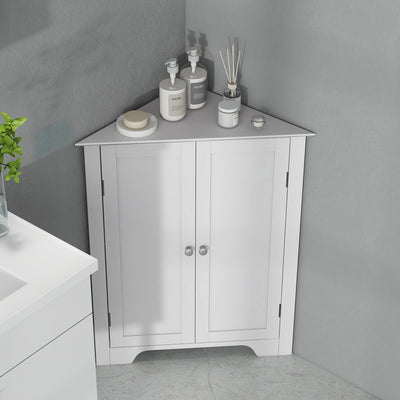 kleankin Triangle Bathroom Cabinet, Corner Bathroom Storage Unit with Adjustable Shelf and Recessed Door, Free Standing, White 
