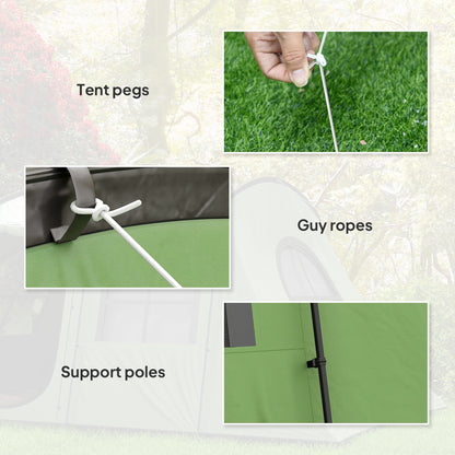 Outsunny 3-4 Man Tunnel Tent, Family Camping Tent with Porch, Bedroom and Living Area, Sewn in Groundsheet, 3000mm Waterproof, Portable with Bag for Hiking, Festival, Backpacking, Green 