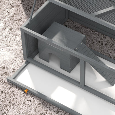 PawHut Wooden Hamster Cage with Sliding Tray, Openable Top, Hut for Syrian Hamsters, Grey 