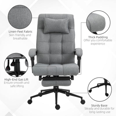 Vinsetto Office Chair with Footrest Ergonomic Office Chair with Armrests Lumber Support and Headrest Light Grey 