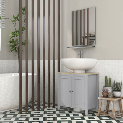 kleankin Under Sink Cabinet, Bathroom Sink Cabinet with 2 Doors, Pedestal Under Sink Design, Freestanding Bathroom Cupboard with Adjustable Shelf, Grey 