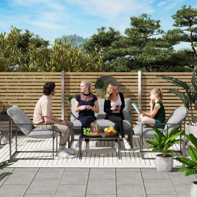 Outsunny Four-Piece Relaxed Back Garden Dining Set - Black/Light Grey 