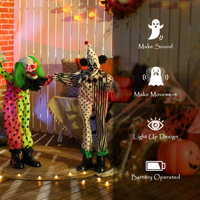 Outsunny Life Size Stackable Halloween Animated Clown with Red Light Up Eyes, Sound Activated Scary Halloween Decorations, Battery Operated, Indoor Party Props 