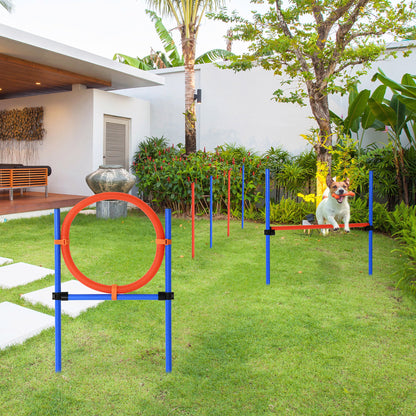 PawHut Pet Agility Training Equipment Dog Play Run Jump Obedience Training Set Adjustable (Pole + Hoop + Hurdle) 