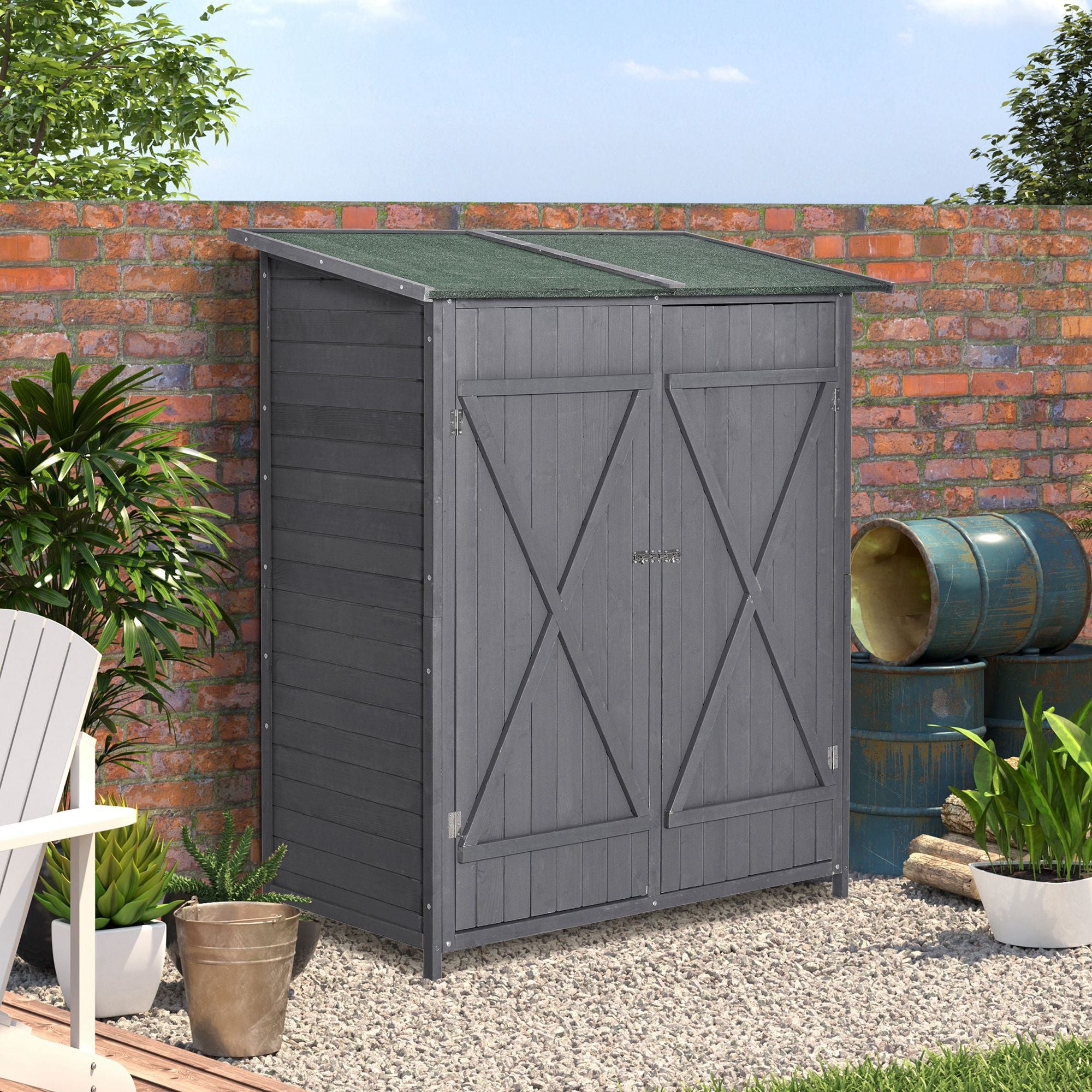 Outsunny 139 x 75 Fir Wood Garden Shed, with Asphalt Roof - Grey 